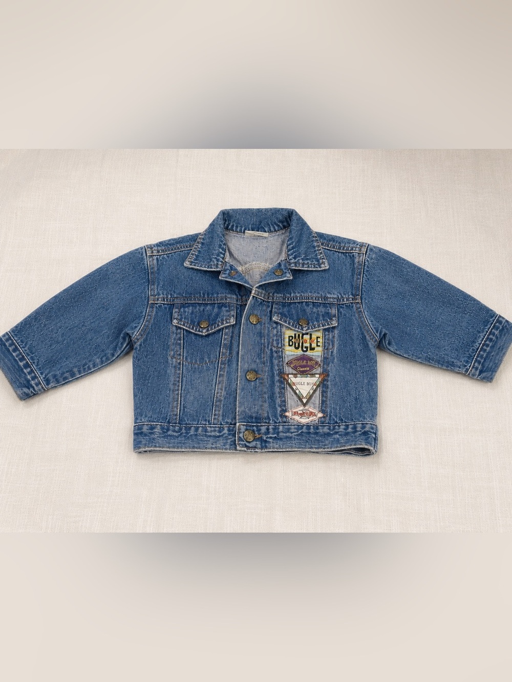 Vintage Bugle Boy Boys Denim Jacket Size 2 Patch Logo Jean Jacket Y2K 90s​